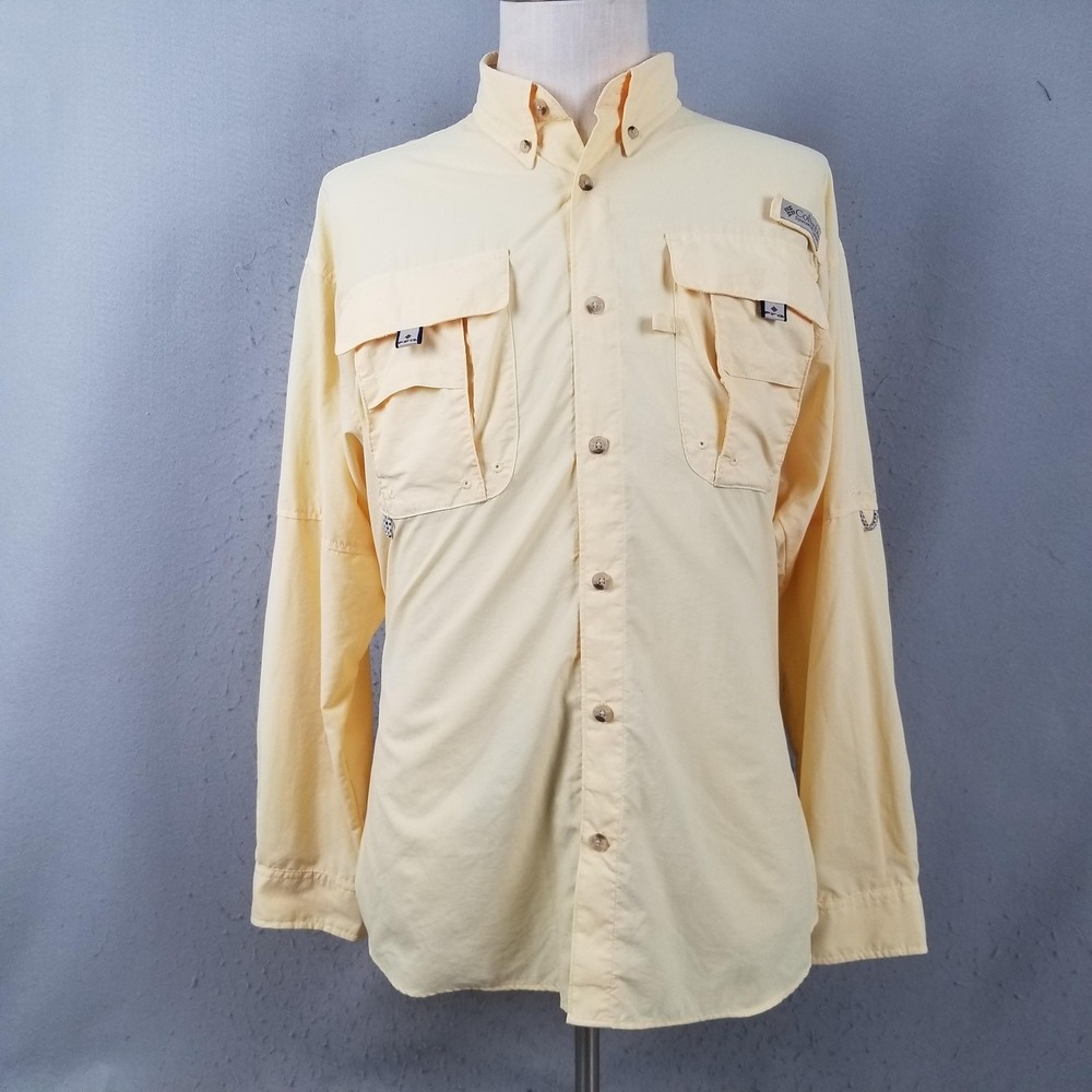 Columbia PFG Omni-Shade Shirt Mens Medium Yellow Long Sleeve Performance Fishing